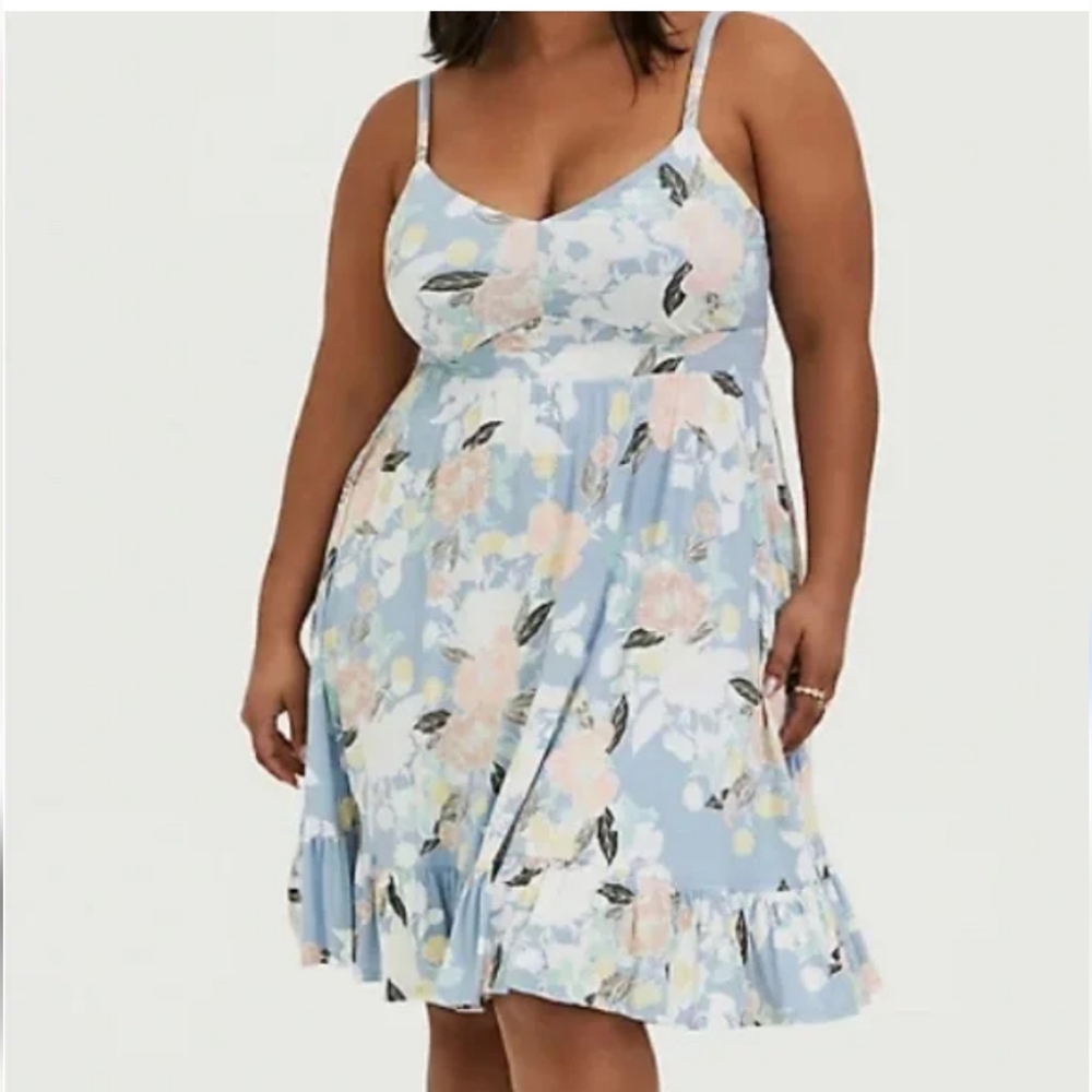 Torrid Blue floral Super Soft Vneck Dress SZ 1